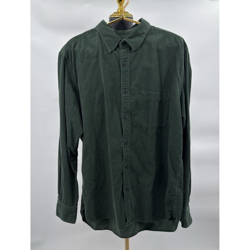 Uniqlo Shirt Mens XL Green Corduroy Long Sleeve Button Up Casual